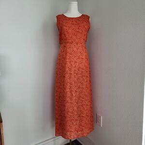 Vintage Y2K NY&Co Orange Red Floral Sleeveless Maxi Dress Back Tie Waist 14
